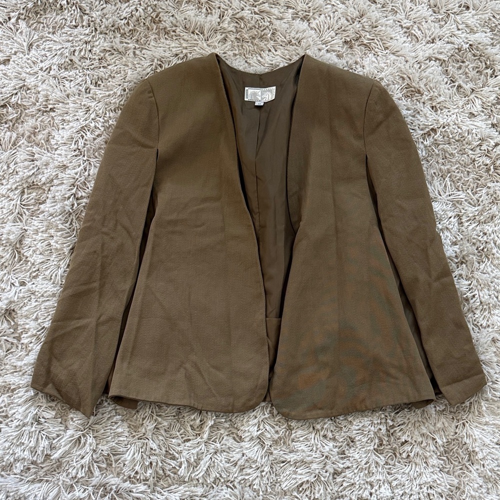 Alberto Makali Vintage 100% Wool Olive Green Cape Jacket Size M